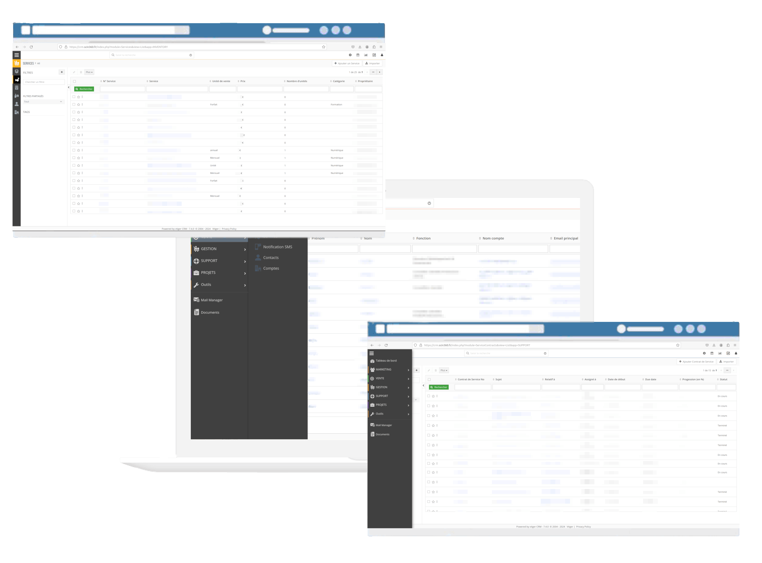 illustration ordinateur trois interfaces CRM solution par SCIN360