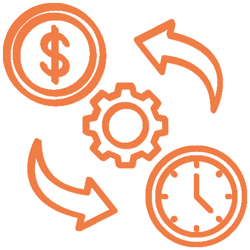 pictogramme orange CRM SCIN360 illustration flexibilité de la solution de gestion de la relation client