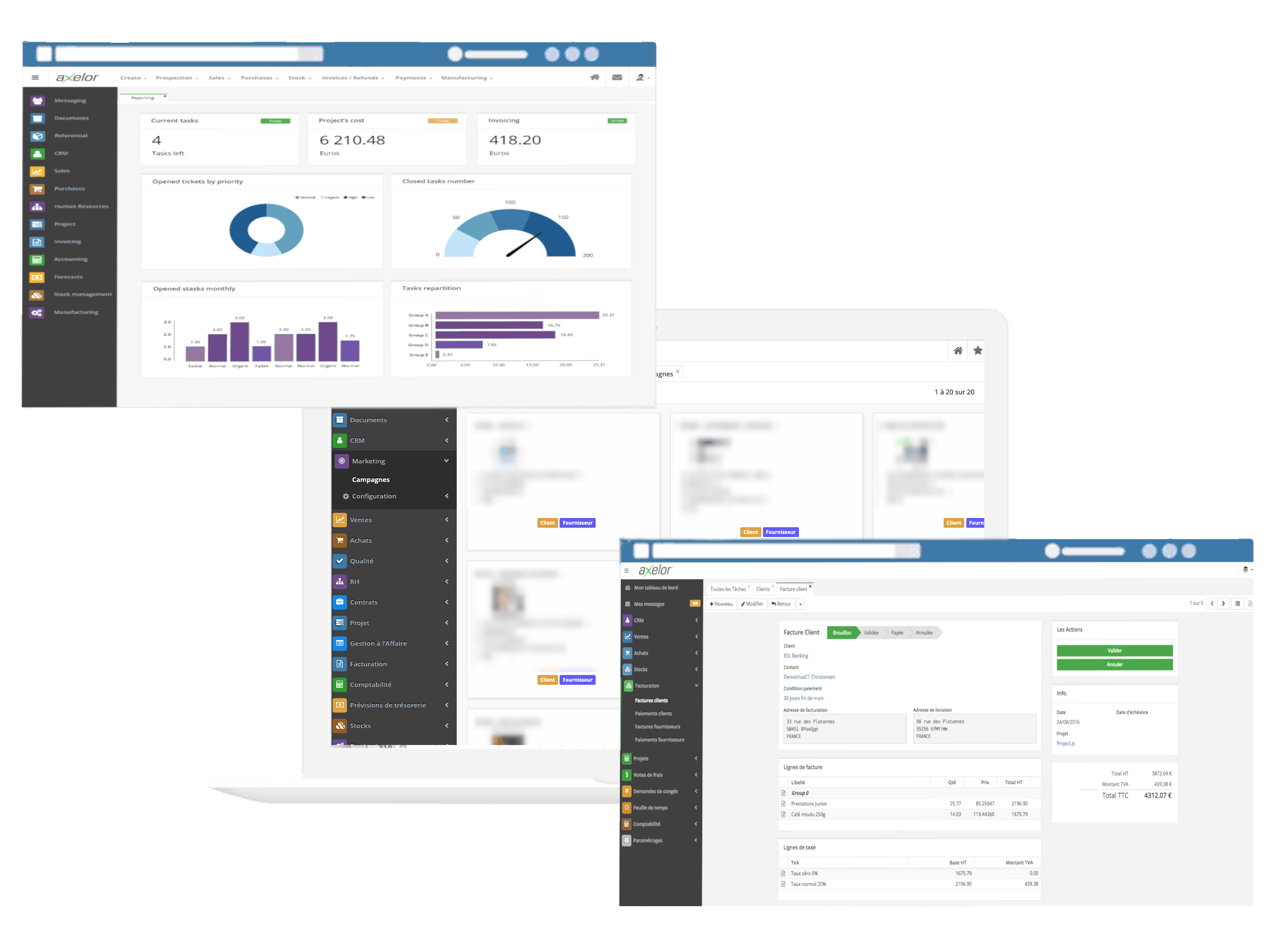 illustration ordinateur trois interfaces ERP solution par SCIN360